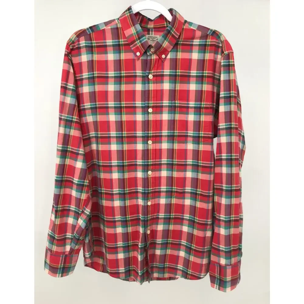 J. Crew Summer Plaid Button Down Shirt Mens M Long Sleeve Cotton